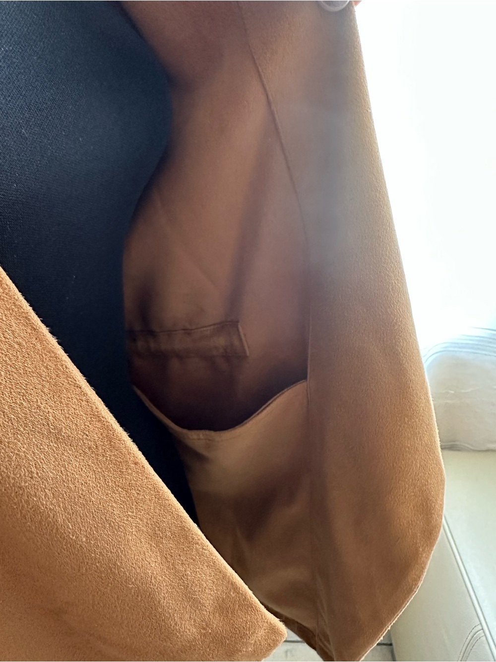 Thread + Supply Camel Faux Suede Open Front Jacket Cardigan Size Small - Picture 10 of 14